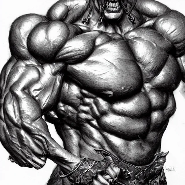 Prompt: ballpoint pen illustration of a muscular demon man, concept art, artstation