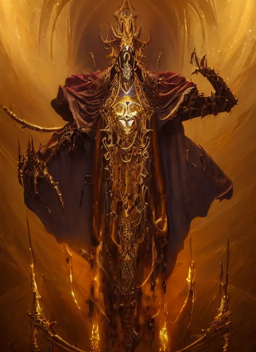 Image similar to slender high priest with dark and gold biomechanical robe, subsurface scattering, by jesper ejsing, justin gerard, tomasz alen kopera, cgsociety and fenghua zhong, highly detailed, rim light, cinematic lighting, illustration, art, octane render, very coherent, cinematic, hyper realism, high detail, octane render, 8 k