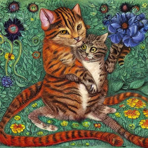 Image similar to a mouse and a cat, fantasy art, louis wain