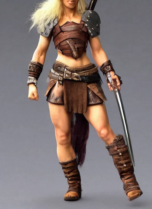 Prompt: Images on the store website, eBay, Full body, Miniature of a very muscular female barbarian warrior, blonde, short hair, dark skin