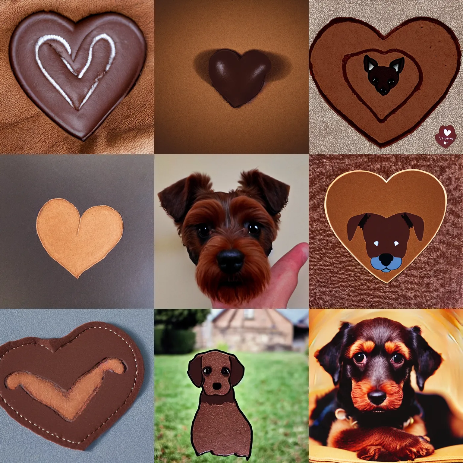 Image similar to a heart shaped brown yorkshire dog in the shape of a heart, chocolate