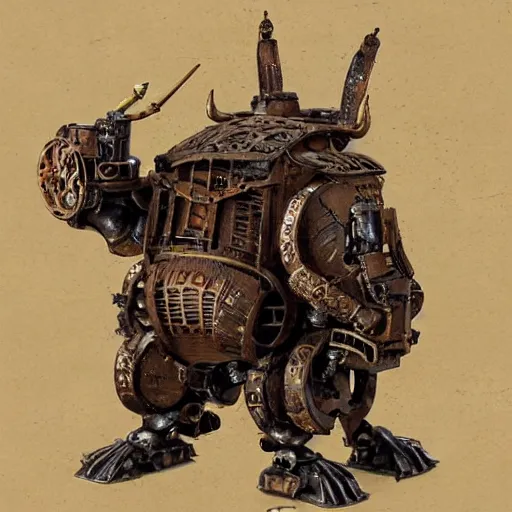 Prompt: a rampaging ashigaru steampunk - inspired mecha boar of bamboo, laquer and steel by brian froud and greg rutkowski