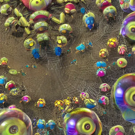 Image similar to a procession of spiders, various sizes and colors, inspired by chu teh - chun, 4 k photorealism, trending on artstation, 4 k quality