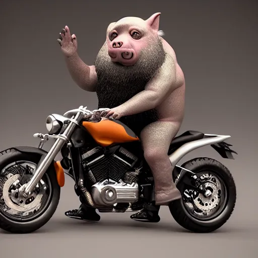 Prompt: A biker pig with a beard next to other biker animals, Octane render, unreal engine 5, cinema4D, cinematic