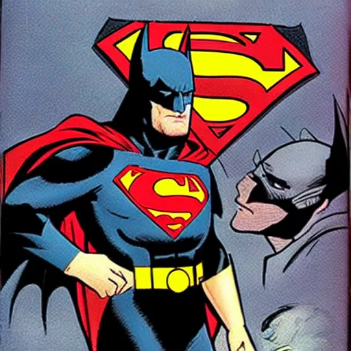 Prompt: batman with superman, by ty templeton, comic book art