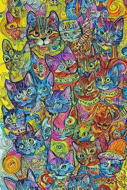 Image similar to Psychedelic cats in the style of Louis Wain