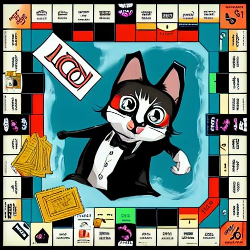 Image similar to monopoly action card design for “adopt a cat, lose your sanity”, trending on artstation,