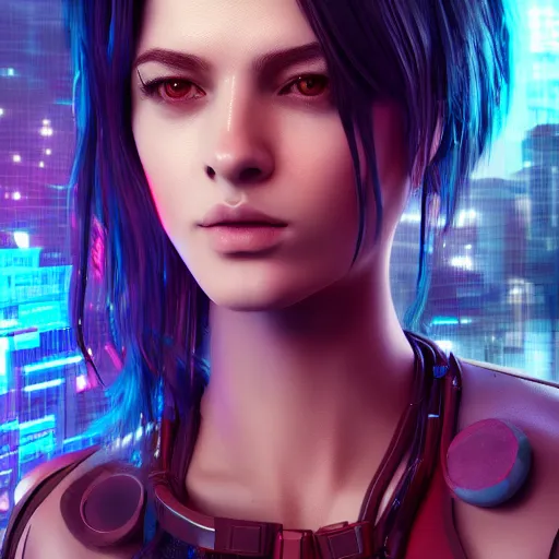 Image similar to the cyberpunk girl portrait, render, octane, 4k, highly detailed, vivid colors, high definition, Johanna, Martine