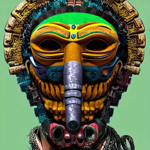 Image similar to a expressive portrait of masked diesel punk quetzalcoatl on the art of mayan ancient culture artstation award - winning realistic sci - f