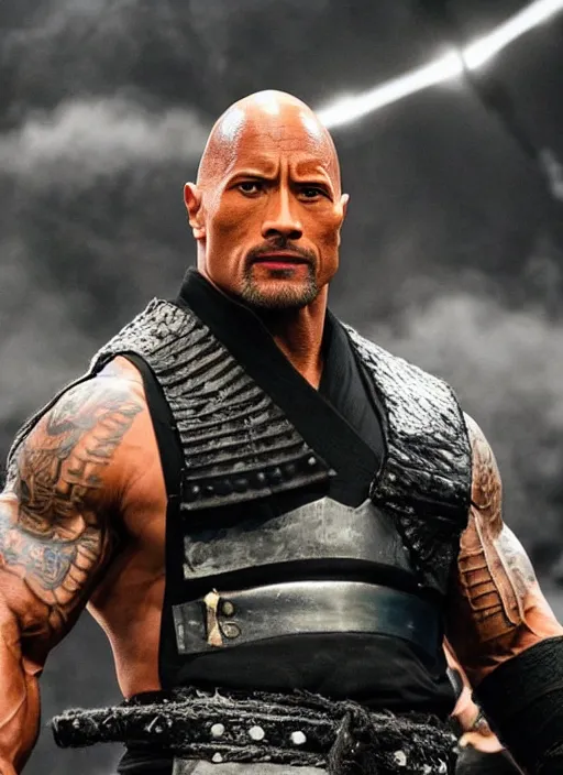 Image similar to dwayne johnson entering entrances ramp of smackdown as samurai!