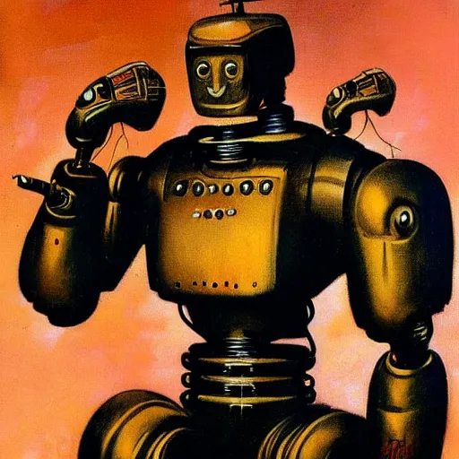 Image similar to portrait of a robot by frank frazetta in the style of frank frazetta