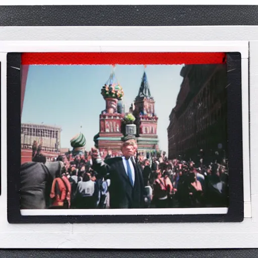 Image similar to vintage Polaroid of Trump vibin' on red square