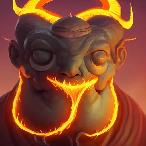 Prompt: Portrait of an evil old god, fire beard, golden eyes, huge horns, mattepainting concept Blizzard pixar maya engine on stylized background splash comics global illumination lighting artstation lois van baarle, ilya kuvshinov, rossdraws