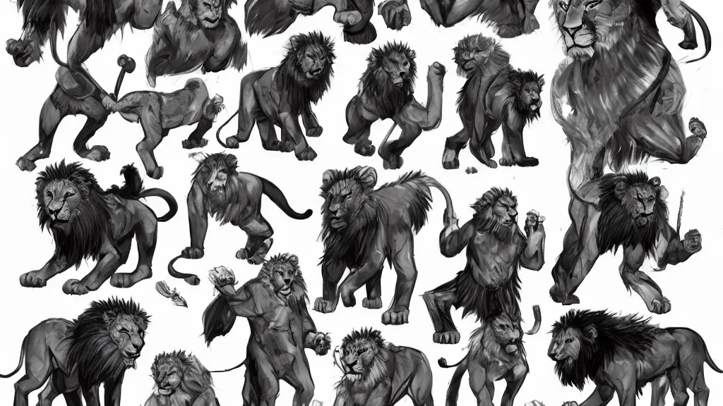 Prompt: a fantasy lion Martial artist person character design sheet, trending on artstation