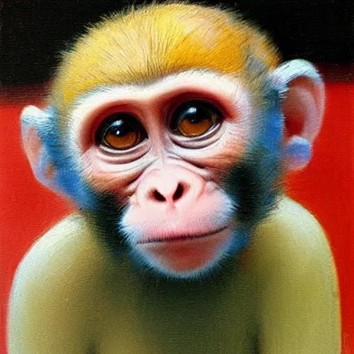 Prompt: The Cute Baby Monkey by Wayne Thiebaud