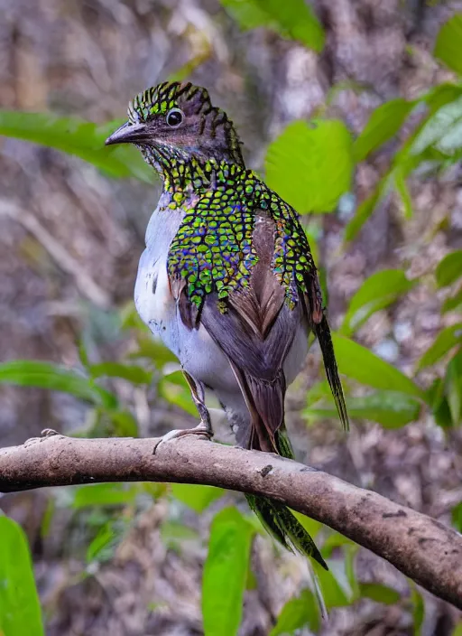 Prompt: rare bird in the jungle, highly detailed