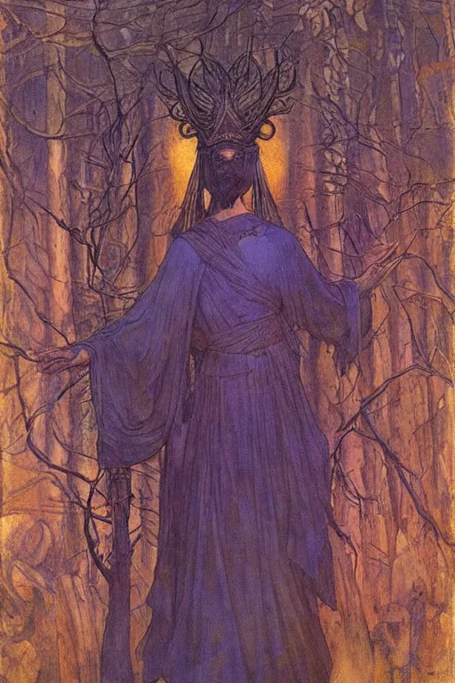 Prompt: spirit of the last forest by Annie Swynnerton and Nicholas Roerich and jean delville, strong dramatic cinematic lighting , ornate headdress , flowing robes, lost civilizations, smooth, sharp focus, extremely detailed