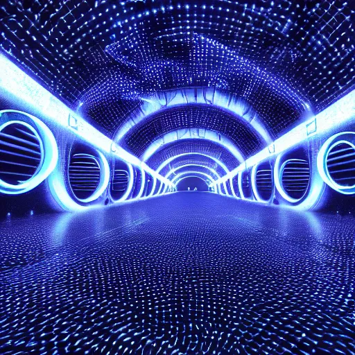 Image similar to a multiverse hypertube hallway made of 4 d quantum expanding entangled particulate galaxies, cosmic, supernova, digital, matrix, futuristic, neon, glowing, octane render, unreal engine, photorealistic, lightsabers, 8 k, ultra detailed