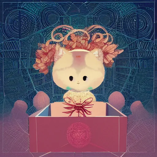 Image similar to infinite gift box inside gift box inside gift box inside gif box, like matriochkas, illustration by victo ngai