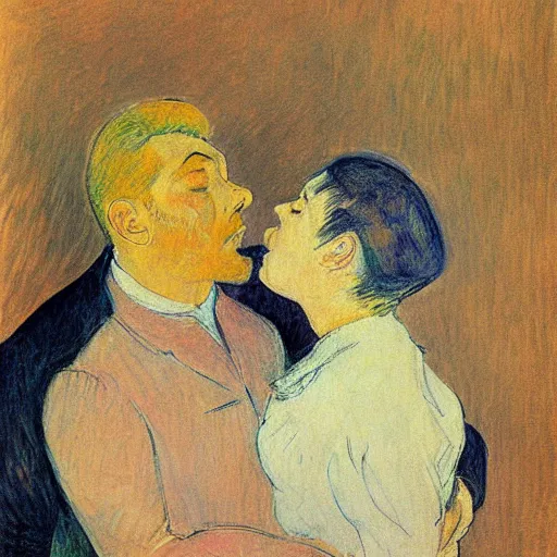 Image similar to when did you last see your father, by toulouse lautrec, painting