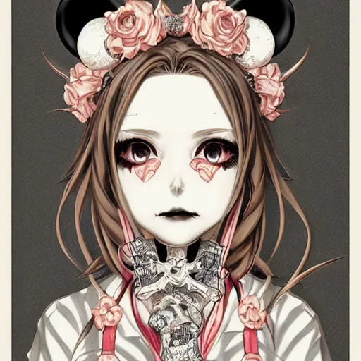 Image similar to anime manga skull portrait young woman skeleton, minnie mouse, intricate, elegant, highly detailed, digital art, art by JC Leyendecker and sachin teng