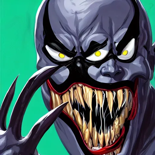 Image similar to jim carrey as venom, marvel supervillain, artstation, cartoon, elegant, highly detailed, digital painting, concept art, smooth, sharp focus, illustration, art by ghibli, makoto shinkai, don bluth, fujita goro, jean giraud, atey ghailan, akihiko yoshida, tom whalen, fadeev 8 k