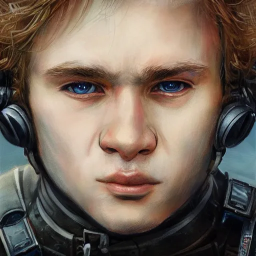 Image similar to portrait of an halfling by ayami kojima, he is about 2 0 years old, polish, blonde hair, friendly, he is wearing a modern tactical gear, scifi, highly detailed portrait, digital painting, artstation, concept art, smooth, sharp foccus ilustration, artstation hq