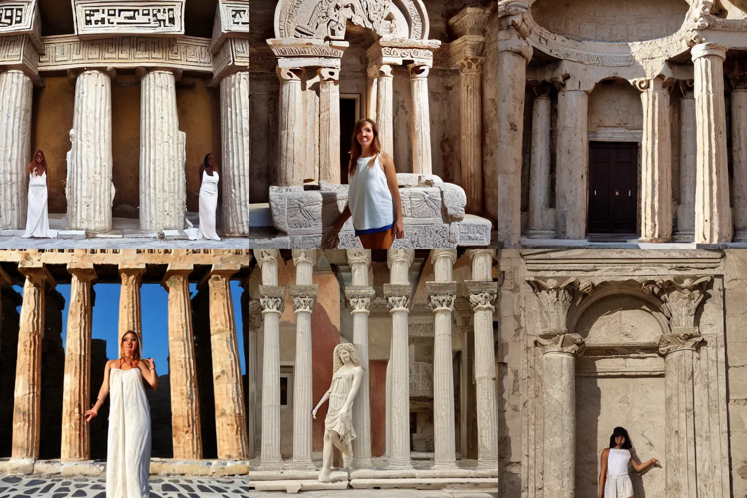 Prompt: beautiful female surrounded by greek architectural ornaments