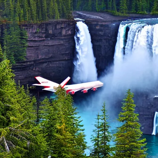 Prompt: boeing 747 over Helmcken falls