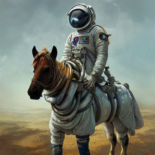 Prompt: astronaut carrying a horse up on his shoulders, industrial sci - fi, by mandy jurgens, ernst haeckel, james jean