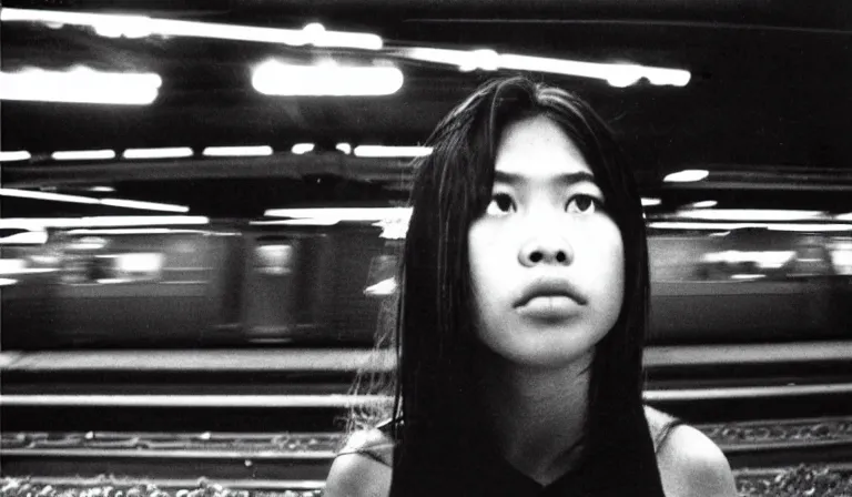 Image similar to A Filipino girl waits for a train, 35mm film, by Gregg Araki