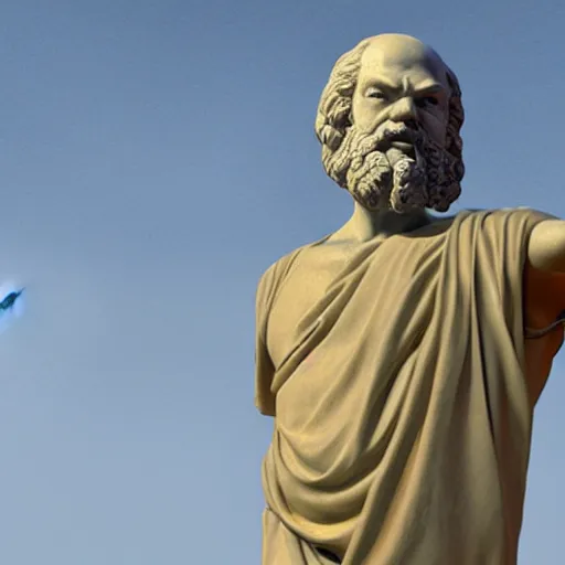 Prompt: a statue of socrates wearing a vr headset and looking up towards the stars, vr headset, virtual reality, virtual reality headset, oculus quest 2, htc vive, oil painting