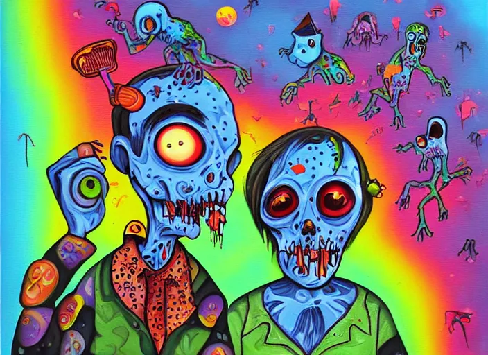 Image similar to zombie apocalypse, an ultrafine detailed painting by lisa frank, trending on deviantart, pop surrealism, lowbrow, colorful