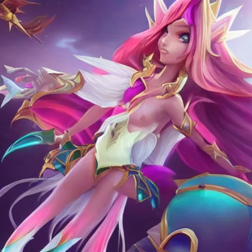 Image similar to star guardian xayah and star guardian kai'sa!!!!!!!!!! friends together, league of legends, star guardian xayah, full body photo, star guardian kai'sa, hyperrealistic, realistic, high definition, by weta digital, 3 - dimensional, realistic