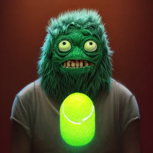 Image similar to highly detailed vfx portrait of a character of a tennis ball monster stephen bliss, chalk, unrealengine, greg rutkowski, loish, rhads, beeple, chalk, makoto shinkai and lois van baarle, ilya kuvshinov, rossdraws, tom bagshaw, basil gogos