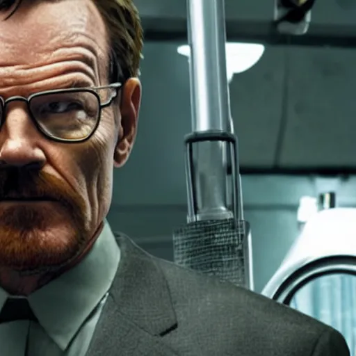 Prompt: Bryan Cranston as Gordon Freeman, still from Half Life movie