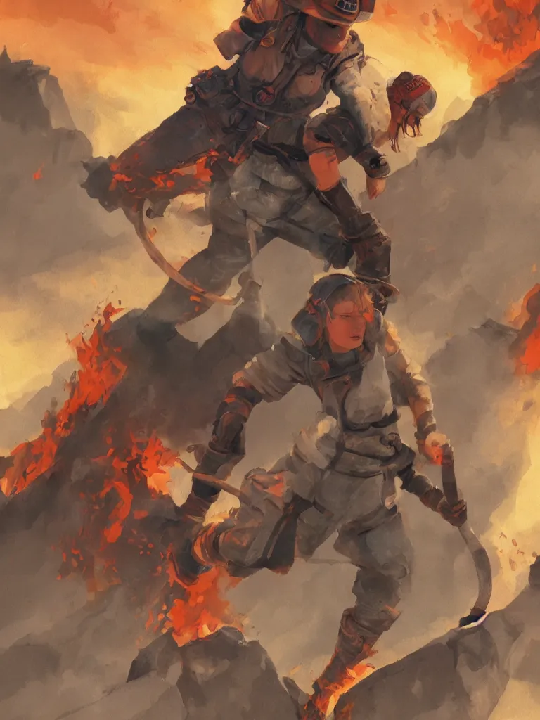 Prompt: woman fighting fire by disney concept artists, blunt borders, rule of thirds