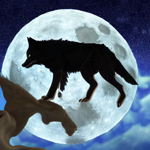 Prompt: a wolf eating the moon