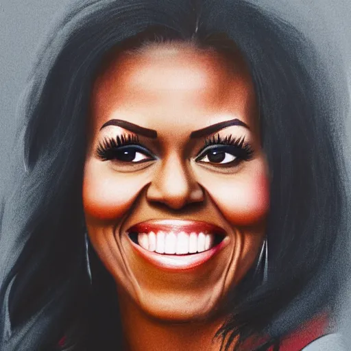 Image similar to portrait photo of a pomegranate in the shape of michelle obama, pomegranate with michelle obama's face, smiling softly, sharp detailed face, clear sharp facial features, medium shot, highly detailed, artstation, 8 k