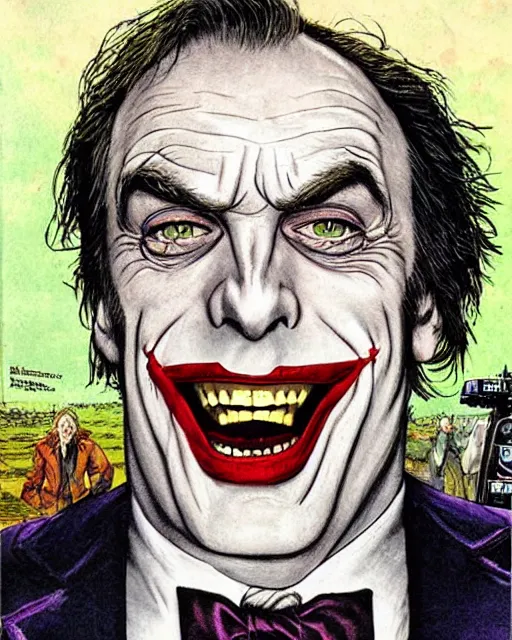 Image similar to portrait of saul goodman as the joker, illustration, art by neil gaiman and peter elson