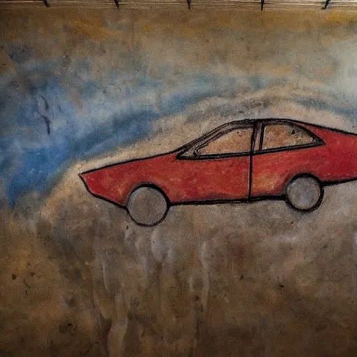 Prompt: prehistoric painting of an Audi A4 in Lascaux