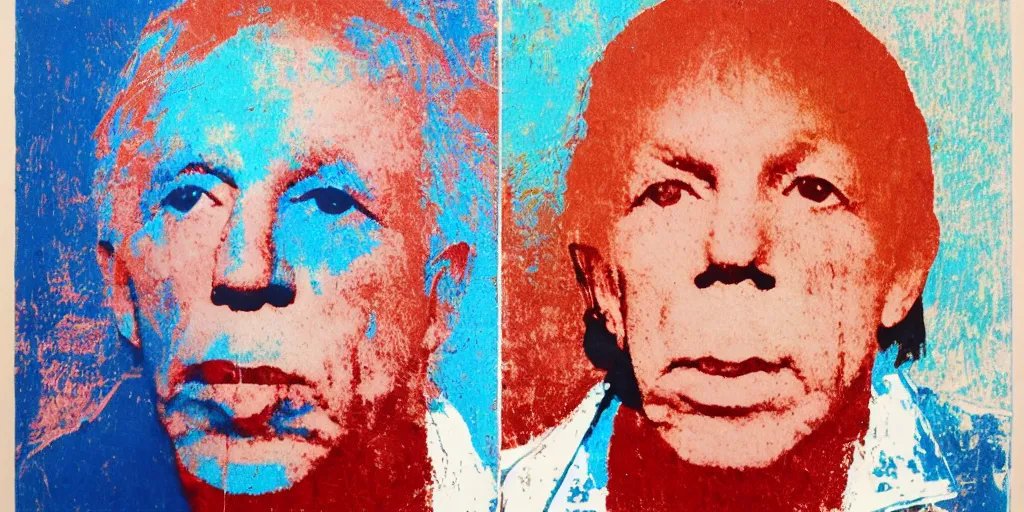 Prompt: rock musician Robin Trower portrait painted by Andy Warhol,