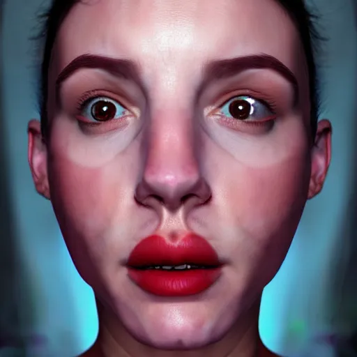 Image similar to hyperrealistic portrait of a woman terrified of three men and a woman, aesthetic, trending on artstation, detailed digital art,