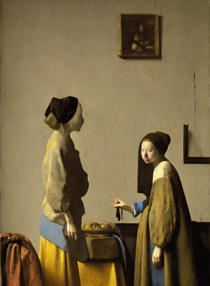 Image similar to virulent female spirit, apparition, by johannes vermeer, masterful artwork