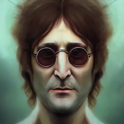 Image similar to Beautiful face Portrait of John Lennon, powerful magic, thunders, dramatic lighting, intricate, wild, highly detailed, digital painting, artstation, concept art, smooth, sharp focus, illustration, art by artgerm and greg rutkowski and alphonse mucha, footage from space camera