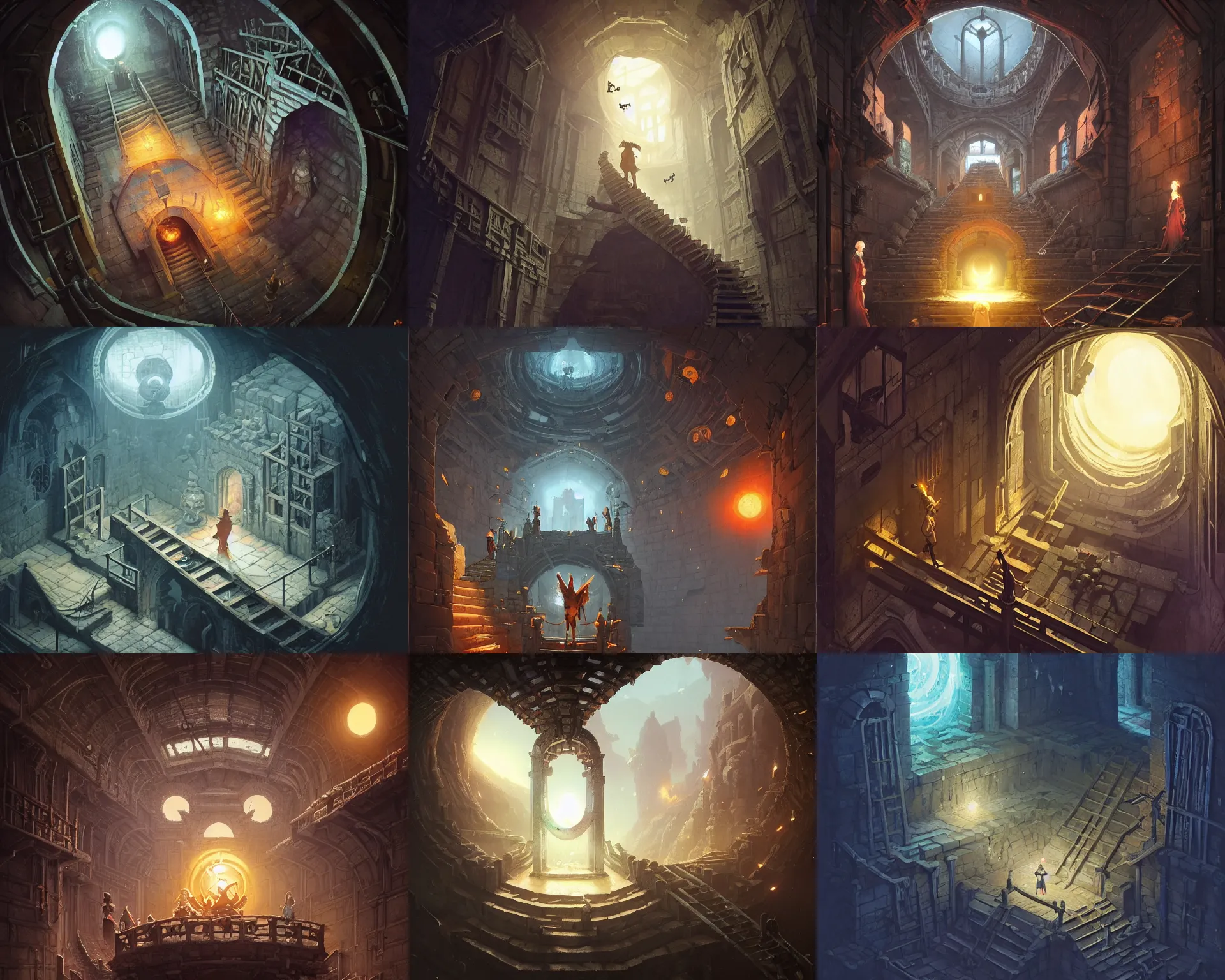 Prompt: escher dungeon with a portal leading toward a star held by a ladder, magnificent, close up, details, sharp focus, elegant, highly detailed, illustration, by Jordan Grimmer and greg rutkowski and PiNe(パイネ) and 薯子Imoko and 香川悠作 and wlop and maya takamura, intricate, beautiful, Trending artstation, pixiv, digital Art