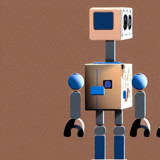 Image similar to a tall robot alien with beige skin and a cube head with screens and dots on it