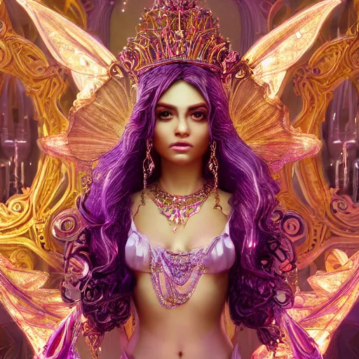 Image similar to portrait of princess of amethyst, glowing, ornate and intricate jewelry, jaw dropping beauty, glowing background lighting, white accent lighting, hyper detailed, fairy tale, 4 k octane render