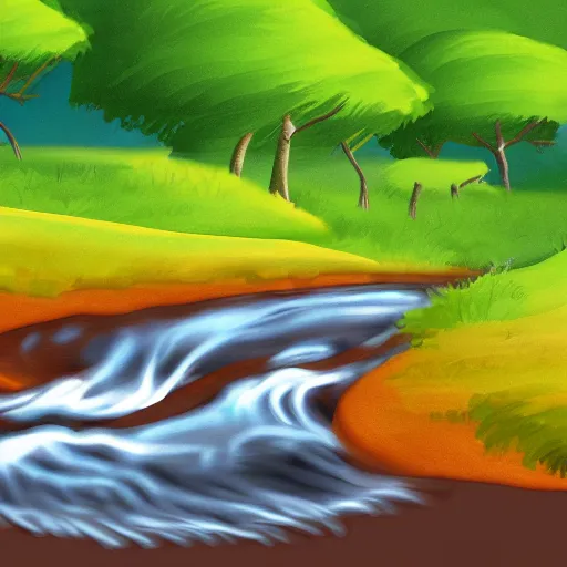 Image similar to digital art painting of a river running through the plains, very mediocre, not so detailed at all.