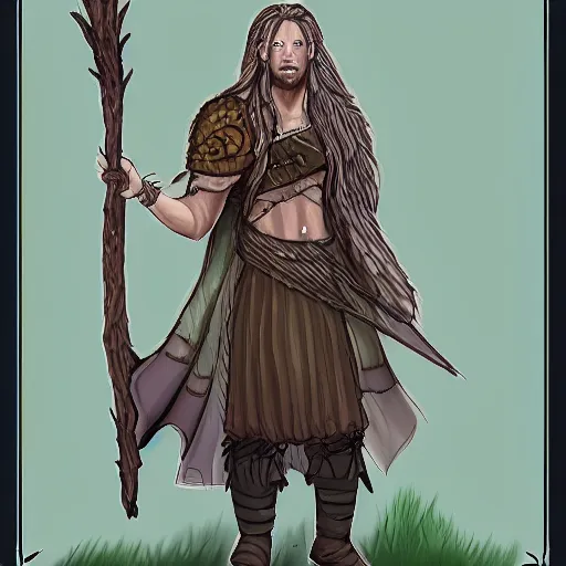 Prompt: male firblog druid with vinas as hair dnd art style